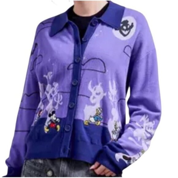 Disney Mickey & Friends Halloween Parade Women's Glow-in- The- Dark Cardigan XL - Picture 4 of 8